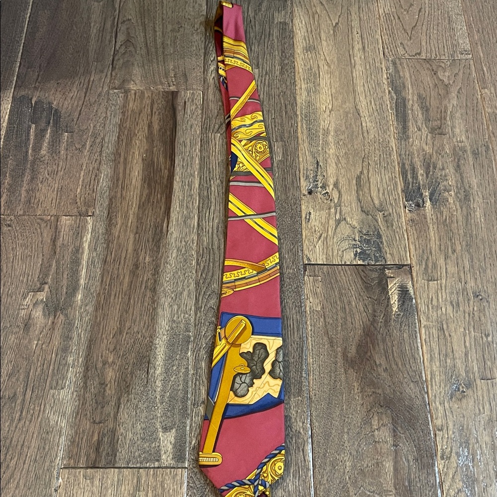 Salvatore Ferragamo Red Tie with Gold and Blue Accents